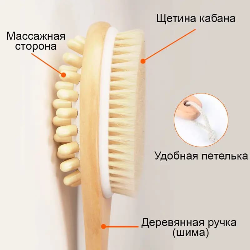 Антицеллюлитная двусторонняя щетка для сухого массажа средней жесткости CLINIFORCE CF 0203